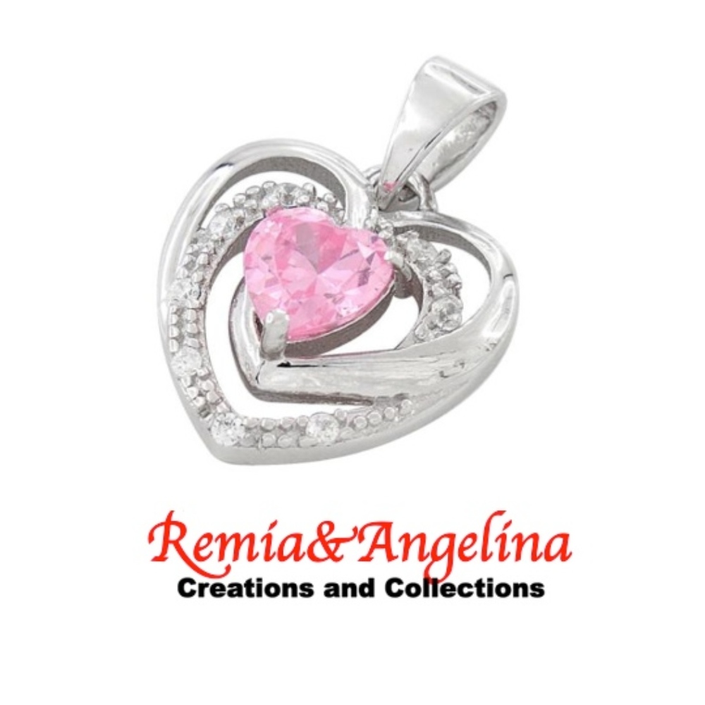 Sterling Silver Precious Heart Pink CZ Pendant